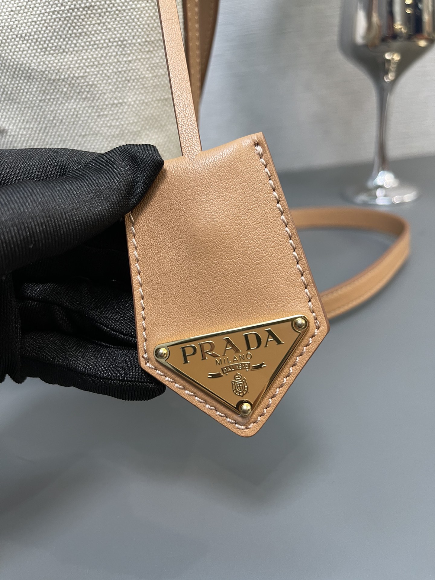 Prada Linen Blend And Leather Mini Buckle Bag Natural 1BE074